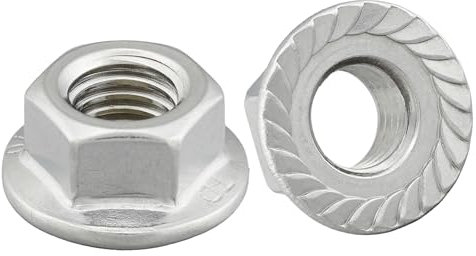 Flanschmutter mit Sperrverzahnung nach DIN 6923 / Edelstahl A2, V2A / Sechskantmutter mit Flansch und Sperrverzahnung, Bundmutter (10 Stück, M8)