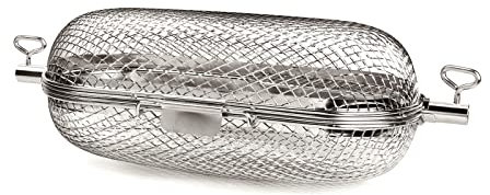 64000 - Cestino per girarrosto, accessorio per grill, in acciaio inossidabile, capacità fino a 2 kg, universale, adatto per la maggior parte delle aste di spiedo di griglie e girarrosto