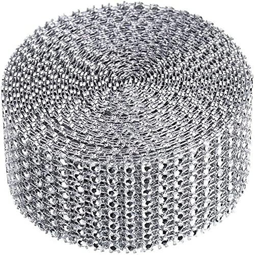 8 Reihen 10 Yard Selbstklebender Kristall，Glitzer Strassband，Für Blumenstrauß, Rahmen, Vasen, Hochzeit（Silber）.