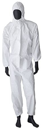 Virsus Schutzanzug für Chemikalien 0909 Farbe weiß aus Polypropylen 57 g, III Kat. Typ 5 und 6, 2-lagiger Verschluss, elastische Handgelenke für Lacke, Chemikalien zum Basteln. Verschiedene Größen (L)