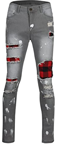 SUYGGCK Jeans Herren Männer Mode Lack Zerrissen Jeans Hip Hop Style Slim Jeans-Gray,28