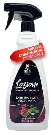 Wild Horses | Lozione Spray Repellente Zanzare e Antiparassitario per Cavalli, 100% Naturale, 500ml, Made in Italy (Geranio e Citronella)