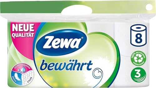 Zewa Papier toilette résistant - 3 couches - Blanc délicat - 1 paquet de 8 rouleaux - 8 rouleaux - Lot de 8