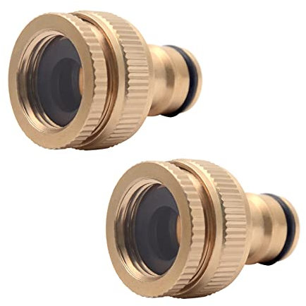 2 Stück Messing Gartenschlauch Hahnanschluss für Schlauchleitung 1/2 Zoll und 3/4 Zoll Schlauchanschluss 2-in-1 Innengewinde Wasserhahn Adapter Schlaucharmaturen für Garten Bauernhaus Haus