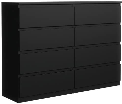 meble masztalerz Kommode Schwarz Matt mit 8 Schubladen 140 cm, Sideboard Wohnzimmer, Kommode Schlafzimmer H: 101,5 cm, B: 138,5 cm, T: 39 cm Kommode mit Schubladen, Schubladenschrank