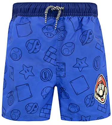 SUPER MARIO BROS Boys Swim Shorts Gaming Swimwear for Kids Blue 5-6 Years