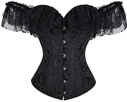 Grebrafan Damen Corsage mit Ärmel Korsett Top Gothic (EUR(38-40) XL, Schwarz)