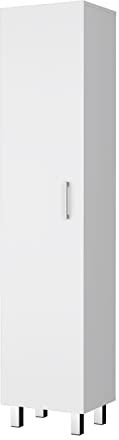 FM FURNITURE Clarno Tall Storage Cabinet, Single Door with Broom Hangers,White -Kitchen
