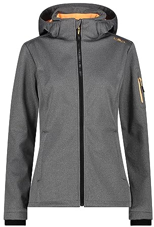 CMP Softshelljacke Melange mit Kapuze | Schutz vor Nässe, Schutz vor Wind, leichtes Tragegefühl, klein verstaubar