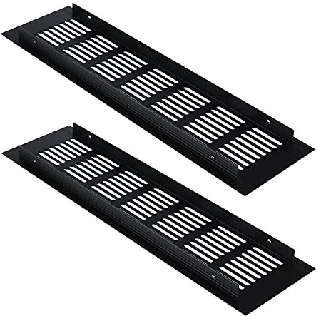 2 rejillas de ventilación de 80 mm, aleación de aluminio, color negro, rejilla de ventilación para cocina, zócalo, armario [80 mm x 300 mm]