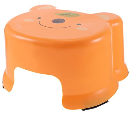 KOMBIUDA Tritthocker Kinder Verdickter Rutschfester Cartoon Fußhocker aus Kunststoff Orange für Badezimmer Töpfchentraining und Selbstständiges Erreichen von Waschbecken und Toilette