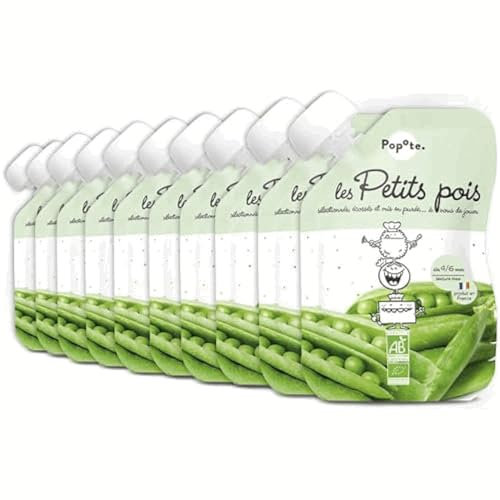 POPOTE - Purée Petits Pois Bio - Dès 4/6 Mois - Recette Gourmande Sans Sucres Ajoutés - Texture Adaptée Bébé - Idéale Pour Diversification Alimentaire - Format Pratique à Emporter - Pack 10 x 120g