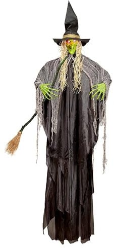 W WIDMANN MILANO Party Fashion 10058 - Hexe mit Besen und leuchtenden Augen, Horror Figur Märchen, Horror Deko, Halloween Deko gruselig