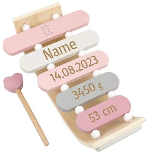 Xylophone aus Holz personalisierbar mit Name und Geburtsdaten Geschenk zur Geburt Rosa