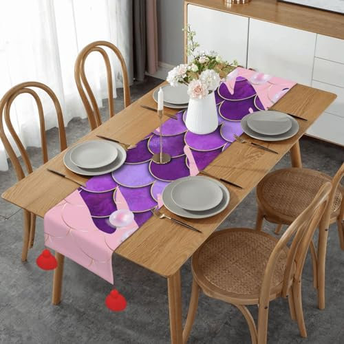 Tischläufer mit Quaste, Meereslebewesen, Perlen, Meerjungfrau, Weihnachtstischläufer für Esstisch, langlebig, Doppeltischdecke, Dekorationen für Küche, Urlaub, Party, 36 x 152 cm