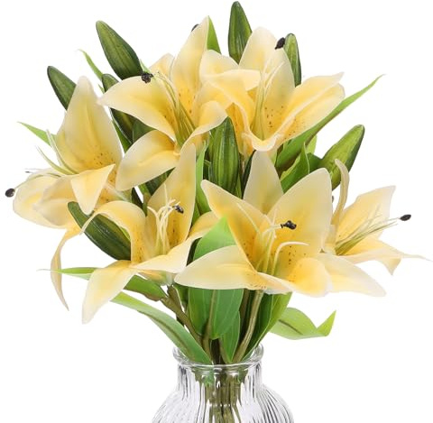 PATIKIL Lirio Falsas Flores 3uds Lirio Artificiales Flores Seda Sintéticas Flores Jarrón Real Toque para Casa Decoración Mesa Centro Mesa Decoraciones Comedor Sala Amarillo