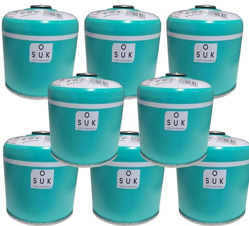 SOUK ONE Gaskartusche Premium 500g (880ml) 8X Set mit Schraubventil EN417, B188-Ventil Schraubkartusche, Campingkocher, Gasheizung, Camping Gas Butangas Kartusche (8X 500g)