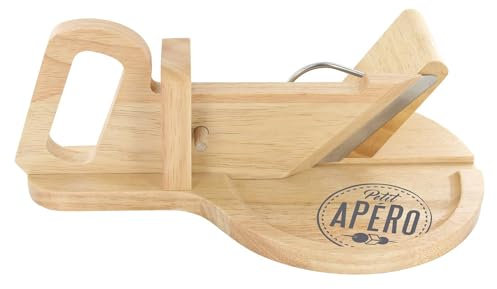 Trancheuse Guillotine à Saucisson Ronde en Bois avec Lame Inox et Goupille de Sécurité - Charcuterie, Viande, Fromage jusqu'à 6 cm