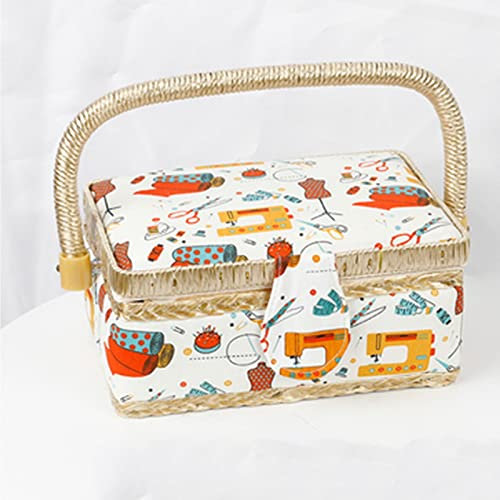 Nähkästchen, Nähset-Nähkorb mit Blumendruck-Design, Nähset-Aufbewahrungsbox mit herausnehmbarem Tablett, integriertem Nadelkissen und Innentasche (Farbe: Rosa, Größe: 19,5 x 13 x 10 cm) ( Color : Oran