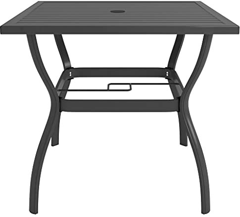 Coavain Gartentisch im Freien Anthrazit 81,5x81,5x72 cm Stahl Industriestil Terrasse Esstisch Lattendesign Balkontisch Robust und Stabil Multifunktionstisch Tischplatte Reichlich Platz Lebensmitteln