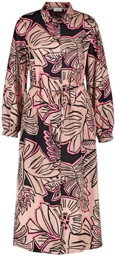 Gerry Weber Damen Gemustertes Blusenkleid mit Taillenband Langarm, Manschetten floral, Gemustert wadenlang Ecru/Weiss/Schwarz Druck 42