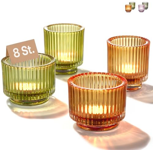 Praknu Teelichthalter Glas Gold - Für Tischdeko - 8er Groß Runde Teelichtgläser Bunt - Stabile Teelichter Kerzenhalter für Heimdekoration & Hochzeit