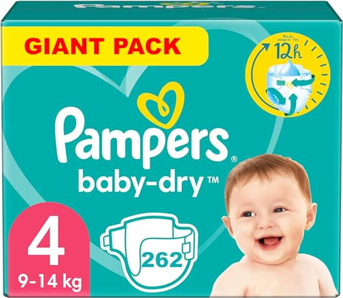 PAMPERS Baby Dry Größe 4, 262 Windeln (9 – 14 kg)