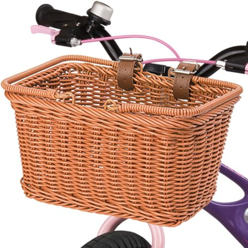 ZEAYEA Small Bike Basket, Front Bicycle Basket with Adjustable Leather Straps, Water Resistant Hand-Woven Bike Basket for Boys Girls, Suitable for Balance Bike, Tricycle, Scooter, Most Bicycles