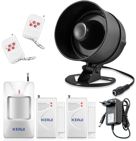 Alarma Puerta con Sirena, Alarmas para Casa con Sensor de Movimiento, Sirena 115dB, Sensor de Puerta y Ventana y Sistema de Alarma de Seguridad con Control Remoto para Autocaravana