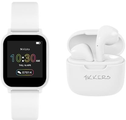Tikkers Teen Kids Series 10 White Interactive Smart Watch and Earbuds Set TKS10-0007-SETARG