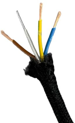 Textilkabel mit Stahlseil 3G 3x0,75mm² Schwarz 1m H03VV-F PVC Schlauchleitung Elektrokabel Strom-Kabel