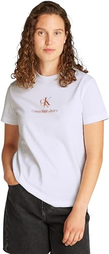 Calvin Klein Damen T-Shirt Kurzarm Shadow Graphic Tee Regular Fit, Weiß (Brilliant White), XXL