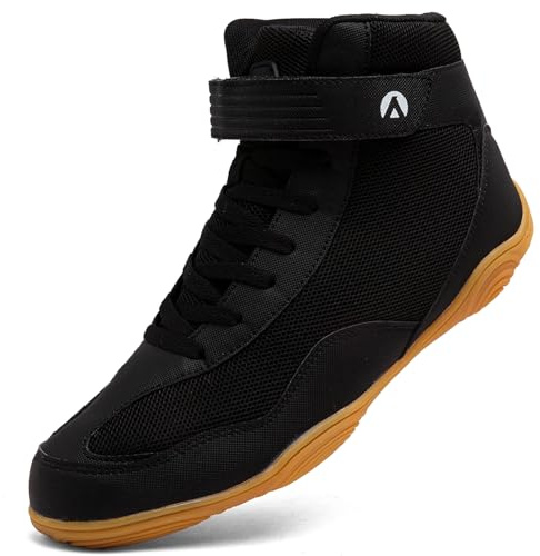 Mufanton Chaussures de Lutte pour Hommes Bottes de Boxe pour Homme Wrestling Shoes Chaussures d'arts Martiaux antidérapantes,Noir Jaune,EU41