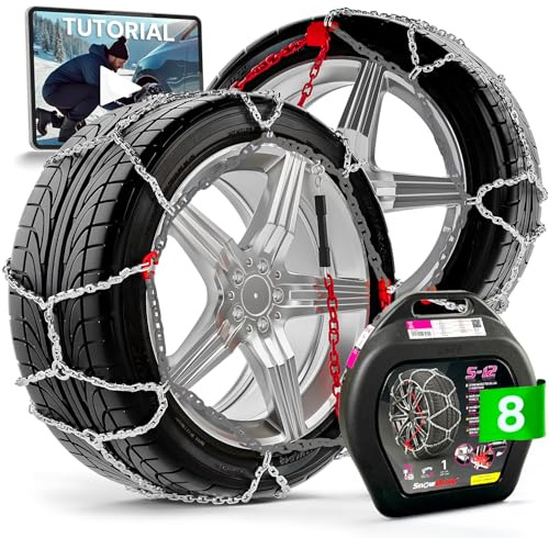 Avilia Catene da Neve in Acciaio Cementato per Auto Taglia 8 con Sistema di Autotensionamento - Sicure e Comode per Viaggiare su Strade con Neve e Ghiaccio Omologata in ITALIA