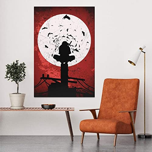 GLWDMB Leinwand-Poster, Leinwanddrucke, Itachi Uchiha, Blutmond, Wohnzimmer, Schlafzimmer, Poster, Gemälde - Gerahmt, 1 Stück