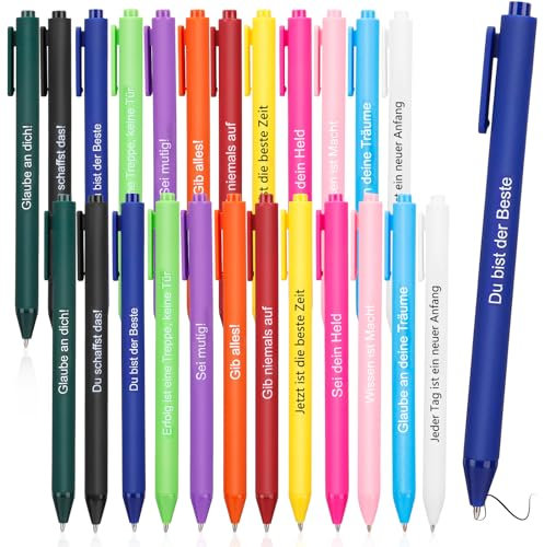 Vyuwast 24 Stück Kugelschreiber mit Inspirierenden Kugelschreiber Personalisiert Druckkugelschreiber Kugelschreiber mit Spruch für Kollegen, Studenten Geschenke Schwarzer Tinte