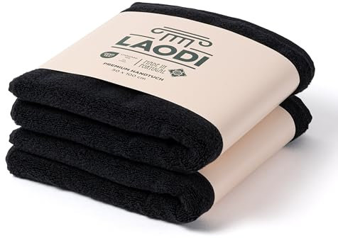 LAODI Premium Handtücher 2er Set – 50x100 – Finsternis Schwarz – 100 % Baumwolle – 570 g/m² – Hergestellt in Portugal