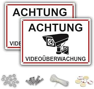 DinAliX 2 Stück Achtung Videoüberwachung Schild | 30x20cm robustes Kunststoff Schild Kameraüberwachung zeigt an, dass dieser Bereich Videoüberwacht wird