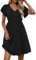 Zeagoo Women's Summer Dress Elegant V Neck Dress Short A-Line Ruffle Sleeve Mini Dress High Waist Tunic Dresses with Pockets Black M