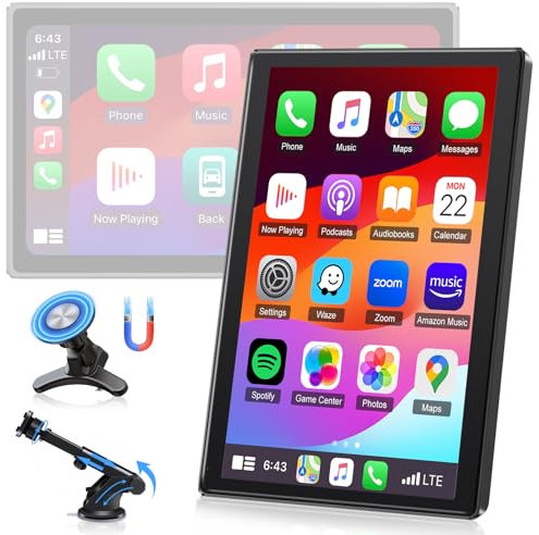 2025 Horizontal/Vertical Carplay Android Auto sans Fil, 7 Pouces Ecran Carplay Voiture avec Mise à Niveau OTA Support Magnétique Autoradio avec Siri/Goo-gle GPS Navigation Superlink