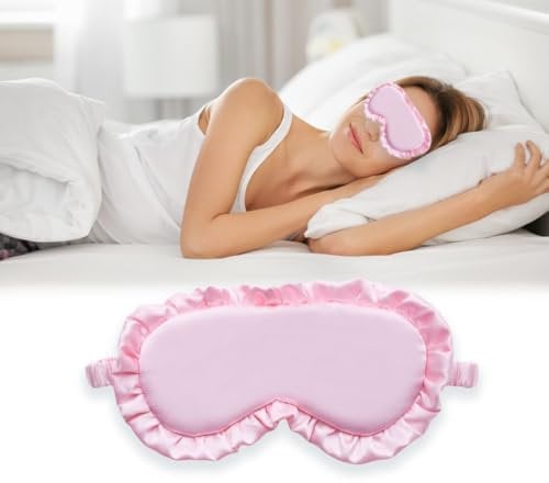 Schlafmaske, Seiden-Schlafmaske mit verstellbaren Bändern, bequeme und super weiche Augenmaske ultimative Schlafhilfe, Augenbinde (Rosa)
