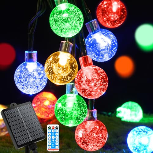 AUAUY Solar Lichterkette Aussen Wetterfest, 7M 50 LED 8 Modi IP65 Solarlichterkette Kristall Kugeln Außen/Innen Lichter Beleuchtung für Balkon Terassen Garten Bäume Weihnachten Partys Fenster-Bunt