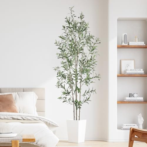 YOLEO Grand olivier artificiel en pot - 210 cm - En plastique - Pour maison, bureau, balcon, jardin, décoration moderne