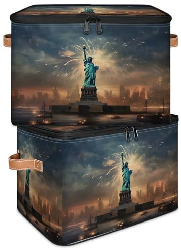 WowPrint Großer Aufbewahrungskorb mit Reißverschlussdeckel, Motiv: USA-New York Statue Liberty, faltbare Aufbewahrungsboxen, Heim-Organizer für Kleidung, Schlafzimmer, Wohnzimmer, 1 Stück