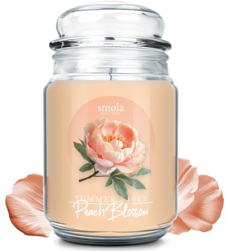 smøla Große Duftkerze im Glas I Peach Blossom 625ml - Kerze, Zarter Pfirsichblütenduft I bis zu 140 Stunden Brenndauer I vegane Sojawachs-Kerze I perfekte Geschenkidee