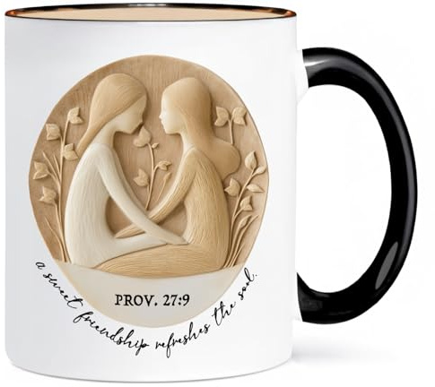 ONRRI Sweet Friendship Ceramic Mug – Inspirational Drinkware with Proverbs 27:9 Quote – Double-Sided Print, Foam Lining, and Kraft Paper Packaging