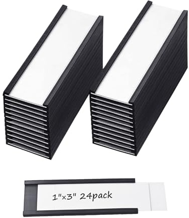 Confezione da 24 porta etichette magnetiche a canale C da 2,5 cm x 7,6 cm, per scaffali, cassette degli attrezzi, cassetti, etichette magnetiche per armadietti