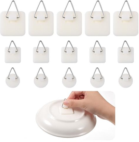 JIYIN 15 Pack Adhesive Picture Hangers, Pictures Hanging Hooks Without Nails Invisible Adhesive Wall Plate Hangers Sticky Picture Hanger for Displaying Photo Frame Foamboard Plate Wall Art Decor