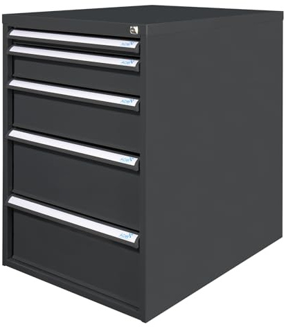 ADB Schubladenbox 5SL 700mm, Werkstattschrank, Metallbox, pulverbeschichtet, stabil, leichtgängig für Werkbank, Garage, Hobbyraum, RAL7016 H800xB530xT700mm