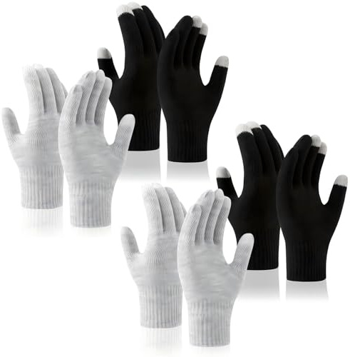 YCZARD 4Pairs Winter Thermal Gloves for Men Women, Thick Winter Glove Warm Knitted Gloves Touch Screen Glove for Driving Running Cycling Ski Outdoor (Black + Grey)